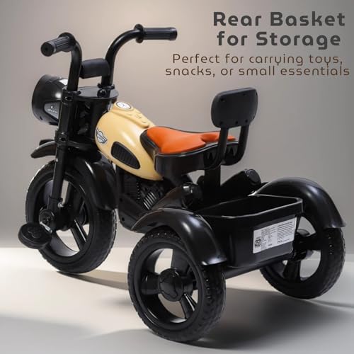 Image of eHomeKart Himalayan Kids Tricycle - Front Headlight, Musical - 1 Year to 5 Years - Trike for Indoor and Outdoor - Up to 30 Kgs - Made in India, Black