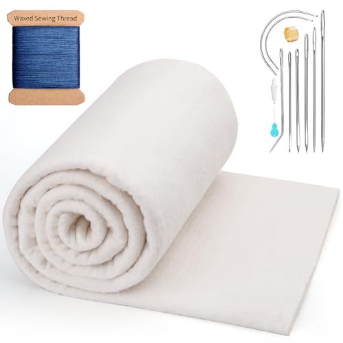 Kit de costura y reparación con guata de algodón natural, aguja para tapicería y hilo encerado de 32 yardas, 8 agujas pesadas para cuero