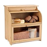 Wiruga Double Layer Large Bamboo Bread Box for Kitchen Countertop, Farmhouse Style Bread Bin with...