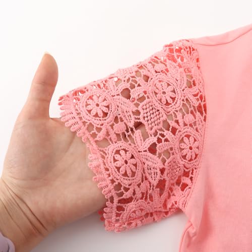 Noomelfish Girls Lace Short Sleeve T-Shirts Kids Summer Cute Tops Blouse(5-12 Years)2