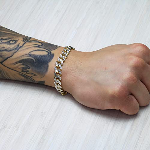 Nuragold 10k Real Yellow Gold Royal Monaco 9mm Miami Cuban Diamond Cut Pave Link Bracelet (7"-9") Two Tone Italian Jewelry for Men3
