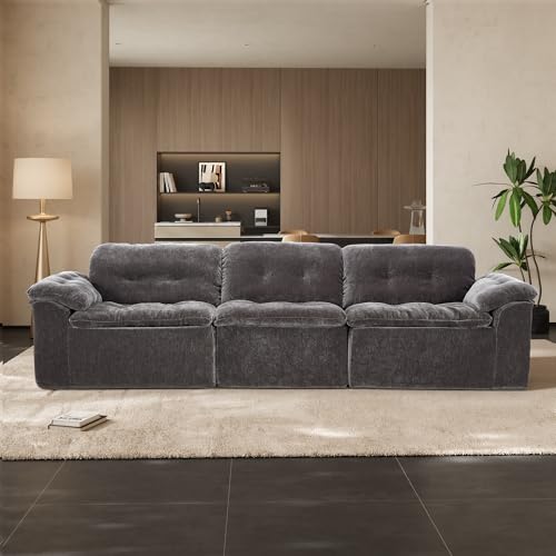 Image of Oversized Modular Sectional Sofa, Large Modern Cloud Sectional Couch with Seat Cushion, Boneless 3 Seater Couch for Living Room, Apartments, No Assembly Required, Grey
