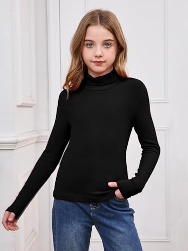 Milumia Girl's Casual Rib Knit Mock Turtle Neck Tee Long Sleeve Fitted T Shirt Tops4
