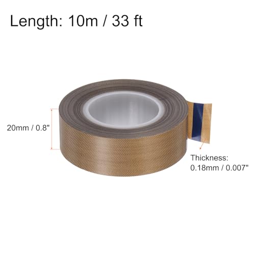 Image of HARFINGTON Fabric PTFE Tape Roll, 0.8 inch x 33ft High Temperature PTFE Adhesive Tape 0.18mm Thickness for Vacuum Sealer Machine Hand Sealers, Brown