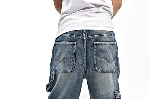 Qiboe Men's Hip Hop Light Denim Cargo Long Vintage Jeans-36 #TOP4