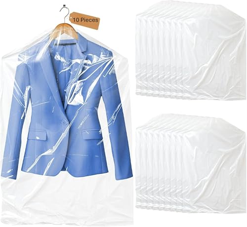 Image of RAAHII 10 piece transparent plastic garment dustproof hanger clothes storage bag for suit, Blazer cover, coat covers with zip for wardrobe storage of jacket,saree.