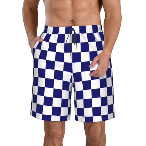 Checkerboard Beach Shorts Mens Casual Board Pants Quick Dry Elastic Waist Drawstring Summer Breeches Swim Trunks