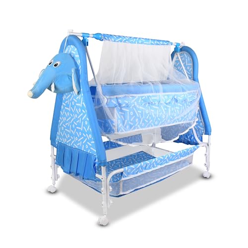 Image of Baby Cradle Swing with Polka Dot Pattern,Portable Foldable Design, Indoor Nursery Furniture (Blue 5)