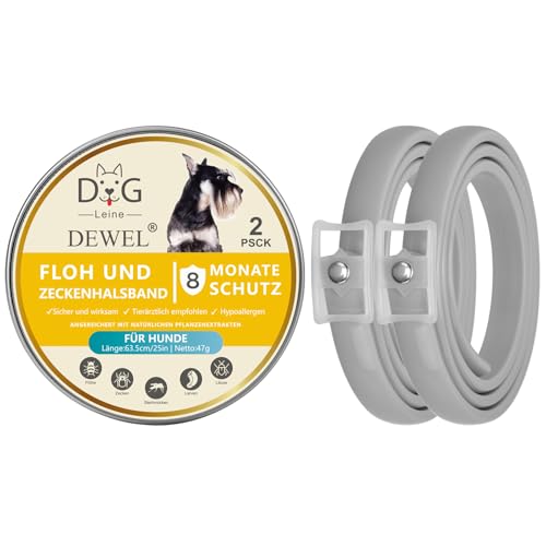 DEWEL 2pcs Hund Zecken Halsband, Zeckenband für Katzen, Natürliches Zeckenhalsband für Hunde und Katzen, Reflektierendes Halsband gegen Zecken & Flöhe, Flohhalsband gegen Zecken, Milben