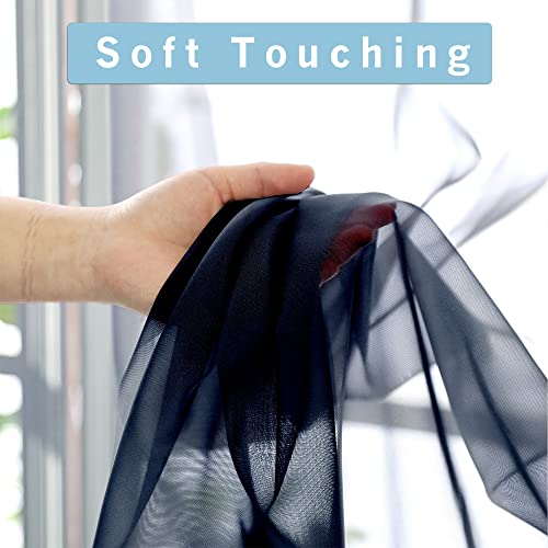 Image of OWENIE Navy Blue Sheer Curtains 96 Inches Long 2 Panels Set, Elegant Sheer Curtains for Bedroom, Window Voile Sheer Curtain Panels /Drapes /Treatment for Living Room, 2Pcs, Each 42 inch W x 96 inch L