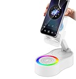 Wireless Induction Speaker 5-in-1 Bluetooth Speaker with Phone Stand,Stereo Sound, 5000mAh Rechargeable, 8 RGB Ambient Light, 360Β° Adjustable Holder for iPhone/Android/iPad,Gifts for Men WomenοΌWhiteοΌ