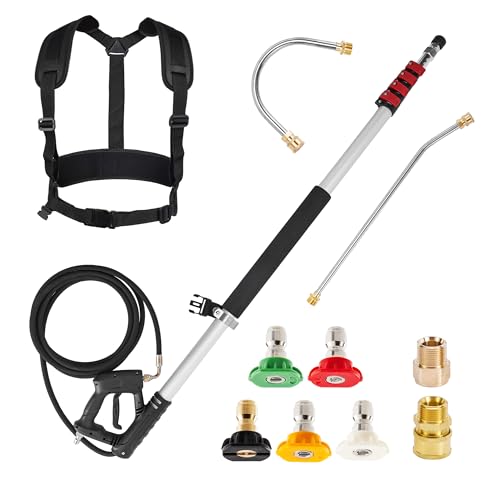 M MINGLE Lance Télescopique pour Nettoyeur Haute Pression 6 m, Aluminium, avec 2 Baguettes d'Extension, 5 Embouts de Buse, 2 Coupleurs et Ceinture de Support,...