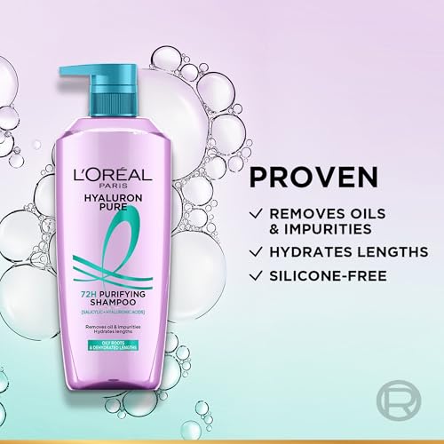 Image of L'Oreal Paris Hyaluron Pure 72H Purifying Shampoo, For oily scalp & dry hair with salicylic and hyaluronic acid, 800 ml