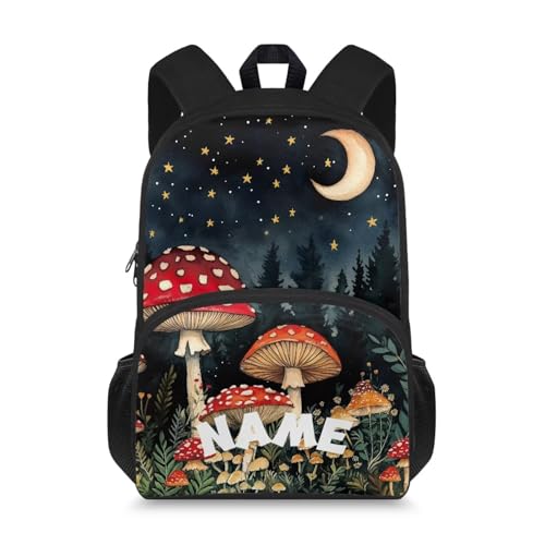 Customized Boys Backpack With Name 15 Inch 2025 Bookbag For Kids Children Teens Elementary Middle Students Ages 6-18 School Bags Trippy Mushroom Print