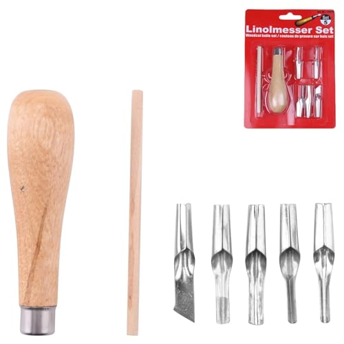 Rubber Stamp Carving Tools Block Cutting Rubber Carving Tools with 5 Blade Wood Handle Printmaking Carving Tools Set for DIY Art Craft Carpentry Beginners Amateur