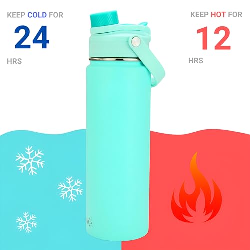 Image of Drinco Stainless Steel Water Bottle Spout Lid Vacuum Insulated Double Wall Water Bottle Wide Mouth Leak Proof Keep Cold Sport Camping Hiking (22oz Seafoam)