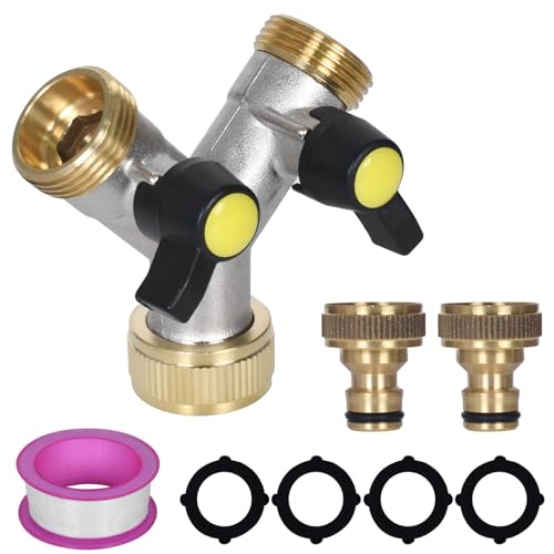 Dokeno Divisor de Manguera de 2 Vías, 3/4” Válvula de Doble Salida para Grifo con 2 Válvulas de Bola de Cierre Separadas para Lavadora Lavavajillas, Cocina, Exterior, Jardín, Césped