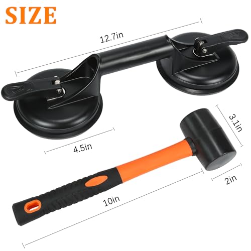 Image of Floor Gap Fixer Tool Heavy Duty Striking Surface Floor Gap Repair Tool, Aluminum Alloy Enhanced 2 Suction Cups with Double-sided Striking Points and Rubber Mallet for Laminate /Vinyl Flooring