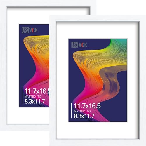 Image of VCK A3 Frame 2 Pack, White Wood, A4 Mat, Glass, for Picture, Poster, Art