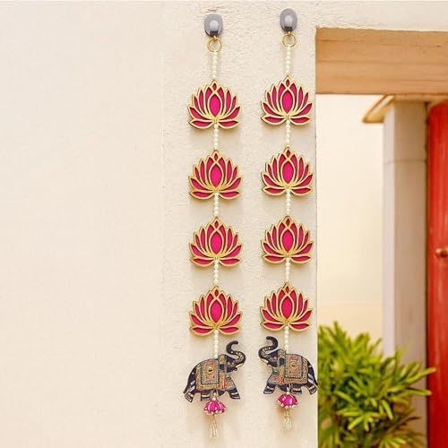 Image of Lotus & Elephant Wall Hanging Toran for Home Decor | Traditional Door Hanging for Entrance, Pooja Room & Festive Decoration | Diwali Toran, Bandhanwar, Indian Ethnic Decor