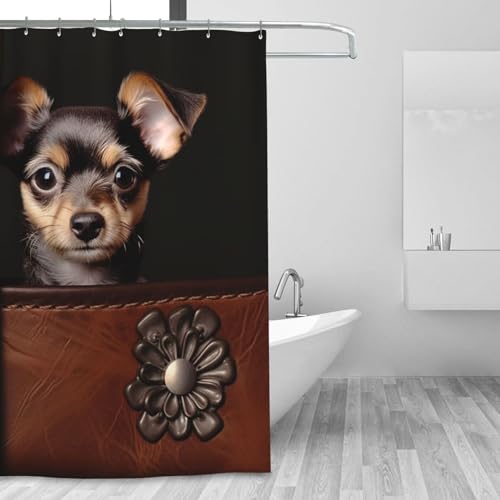 Rideau de douche anti éclaboussures motif chien marron polyester - 7