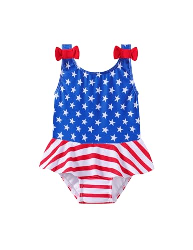 Image of oklady Toddler Swimsuit Girls One Piece Ruffled Girls Bathing Suit Bow Strap Swimwear Size 12M-4T