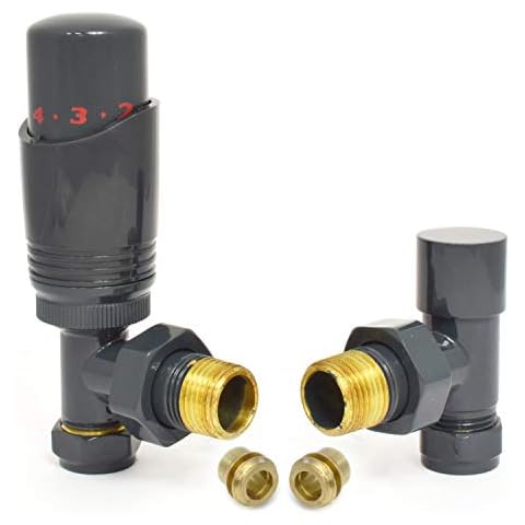 Hot-Flow | Cascade Modern Angled TRV Thermostatic Radiator Valve 10mm Compression (Anthracite) Cover