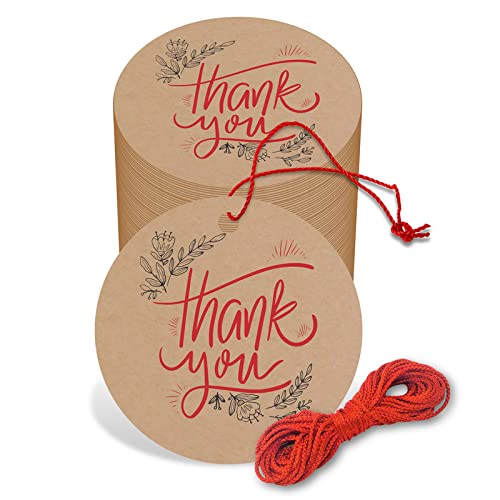 Clickedin - 100 Pieces "Thank You" Tags, Brown Packaging Tags for Small Business and Order Packaging