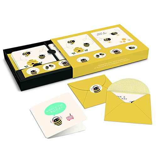 Image of Studio Oh! Buzzy Bees Blank Note Card Set with Envelopes and Stickers 12 Pack Assorted Greeting Cards, 260 GSM Textured Paper Stationery for Thank You Cards, Birthday Cards, Gift Card Envelopes