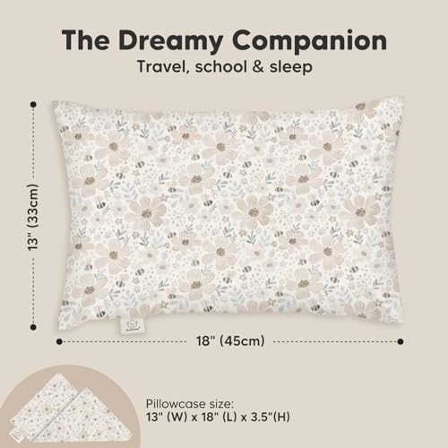 Toddler Pillow with Pillowcase - 33x45 My Little Dreamy Kids Travel Bed Pillows for Sleeping, Organic Cotton Small Pillowcase, Soft & Breathable, Machine Washable, Toddlers 2-5 Years Old(Flora Vale)