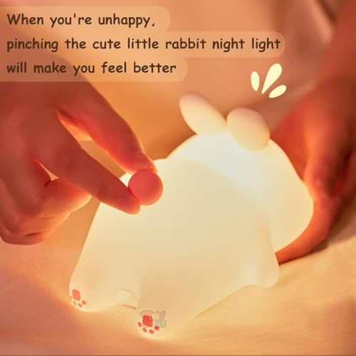 Image of TOYTONIC Big Face Rabbit Night Light for Kids - Cute Silicone Bunny Led Lamp | Rechargeable Touch Light for Bedroom, Nursery, Baby Room | Soft Color Changing Night Lamp Gift for Girls & Toddlers