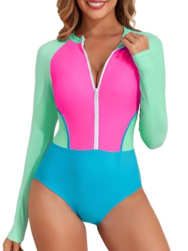 American Trends Women's Long Sleeve One Piece Swimsuit UPF 50+