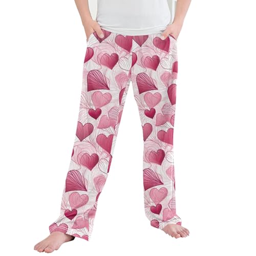 Valentine's Heart Long Pajama Pants Elastic Waist PJ Bottoms with Pockets S A110587