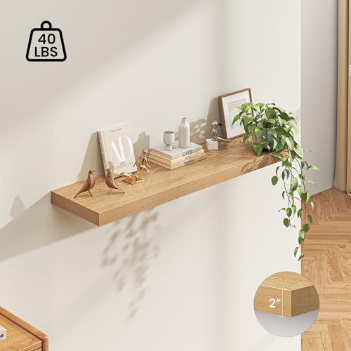 Image of Dreamland 55 inch Floating Shelves for Wall, 12 inch Deep Thicker Oak Floating Shelves, Wall-Mounted Shelves for Bedroom, Living Room, Kitchen, Bathroom - Set of 1