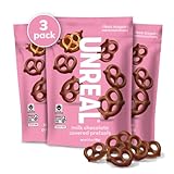 UNREAL Milk Chocolate Covered Pretzels, 7g Sugar, Chocolate Candy Treat Bag, Gluten Free, Fair Trade, Non-GMO, 3.5oz (Pack of 3)