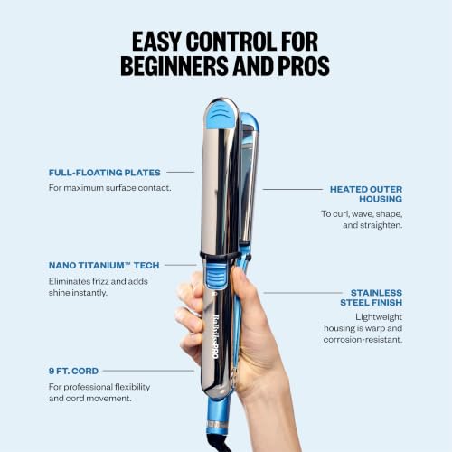 Image of BaBylissPRO Nano Titanium Prima Ionic Hair Straightener - Professional Flat Iron & Curling Iron in One for Stylists, Pro Styling Hair Tool