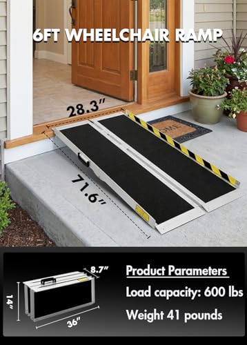 Image of 6FT Portable Wheelchair Ramp, Folding Non-Slip Aluminum Ramp for Home