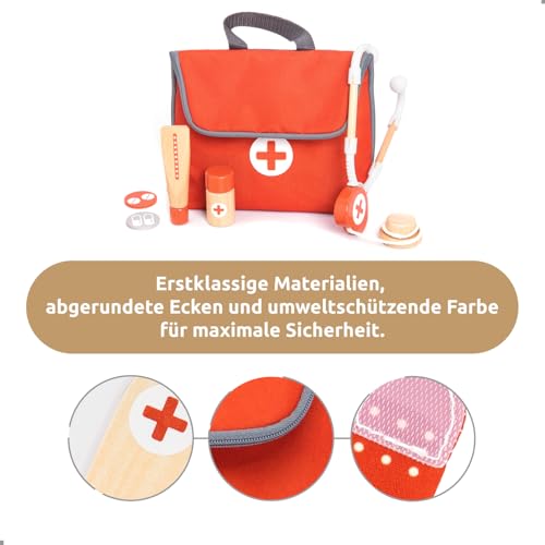 UMU® Mini Arztkoffer Kinder Spielset aus Holz - mit Stethoskop, Blutdruckmessgerät und mehr, Doktorkoffer Spielzeug zum Rollenspiel, 14-TLG. Medizinische Kit für Kinder ab 3, 4, 5 Jahre