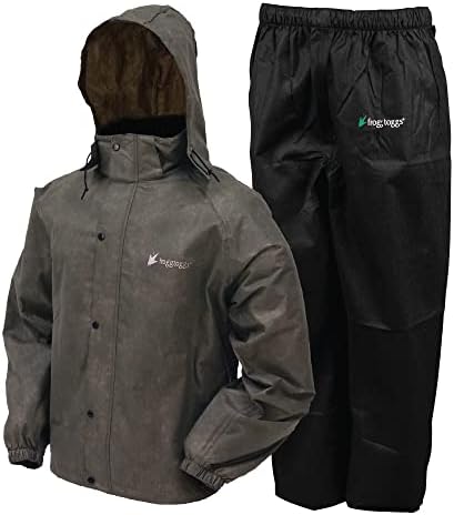 FROGG TOGGS Men's Standard Classic All-Sport Waterproof Breathable Rain Suit, Stone Jacket/Black Pants, Large