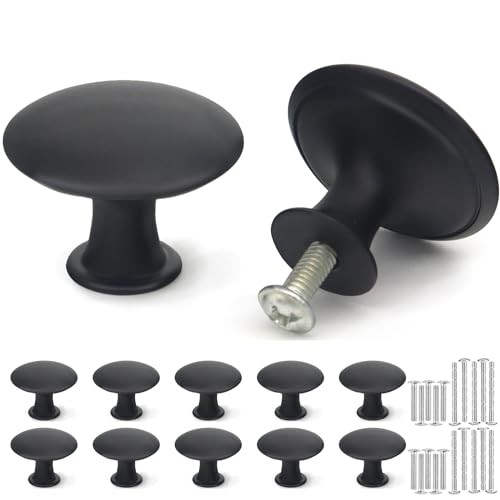Misuyue 10pc Black Drawer Knobs Cupboard Handles Knob Black Round Cabinet Knobs Made of Stainless 30mm Small Door Knob for Wardrobes Kitchen Furniture