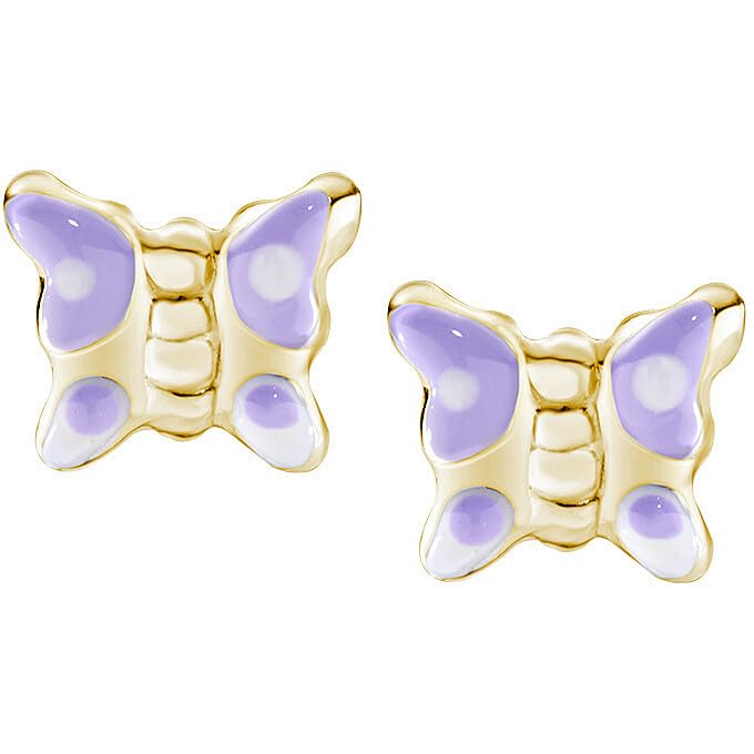 Orecchini bambina di Amen della collezione Junior. Gioiello realizzato in argento 925 di colore oro e smalto lilla e bianco. La referenza è ORJFAGLI3