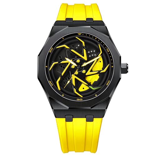 Image of IIK COLLECTION Men's Car Wheel Watch with Spinning Car Rim Hub Design with Silicon Strap|| Analog | Quartz Movement|| Water Resistant, Scratch Resistant