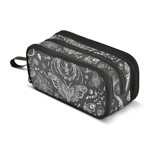 Image of ZAZYXTJ Skull Skeletons Large Capacity Pencil Case 3 Compartment Pen Pouch Storage Canvas Makeup Bag for School Office Teen Girl Boy Men Women