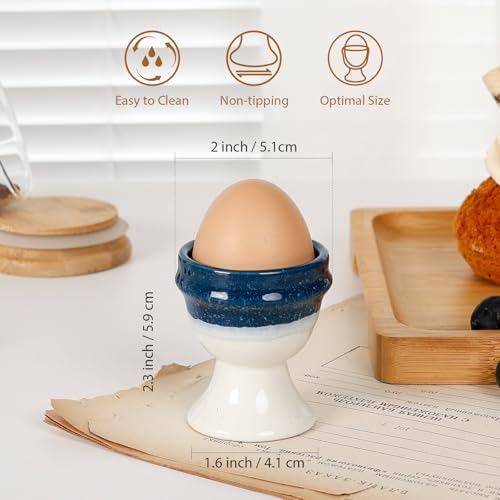 Image of INGOFIN 4 Pcs Ceramic Egg Cups, Egg Holder for Soft and Hard Boiled Eggs, Store and Serve Easter Egg Holder, Tray Kitchen Gadgets Tools, for Home Breakfast & Cafe Decor, Blue&Beige