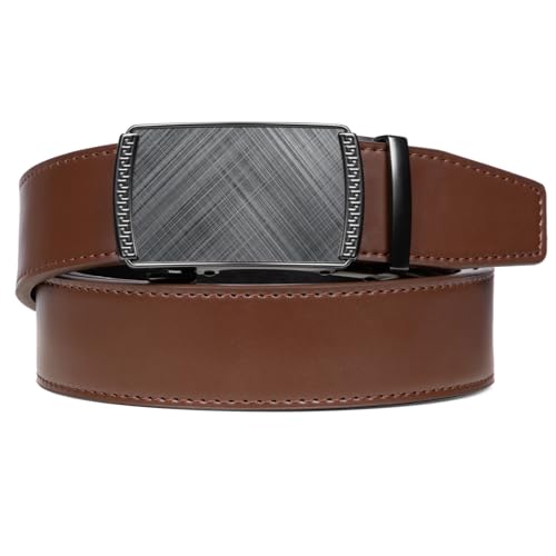 Image of Drowsmen Leather ratchet belt 1 3 /8 inch with Click Sliding Automatic Buckle, Adjustable belt Trim to Fit