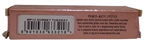 Image of Lakme 9 to 5 Primer + Matte Lipstick - MP12 Sorbet Tuesday, 3.6g Carton