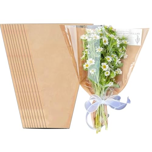 BOYYOEE 50PCS Kraft Flower Bouquet Wrapping Paper Bags Floral Sleeves for Bouquet for Wedding, Birthday, Graduation, Anniversary, Mother'S Day Gift, 4.7x14x22inch