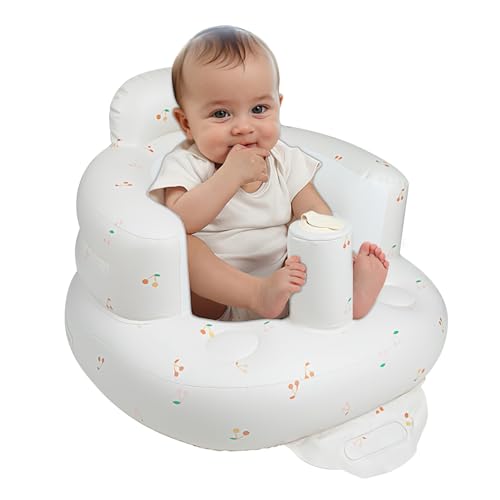Image of EKEPE Inflatable Baby Seat for Babies 3 Months & Up, Baby Floor Seats for Sitting Up, Baby Seats for Infants, Blow Up Baby Chair with Built in Air Pump - Cherry