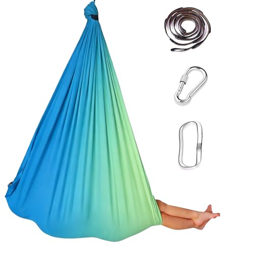 Aerial Yoga Hängematte Set, 200 Kg Max. Tragfähigkeit Mit Beschläge,150x280CM (Blau Grün)