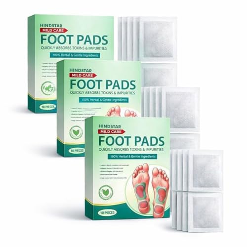 HINDSTAR Herbal Mild Care Foot Pads for Men & Women | Soft Self-Adhesive Overnight Foot Patches | Lightweight, Comfortable & Easy-to-Use Daily Foot Care Pads for Regular Use (30 Pieces, Pack of 3)